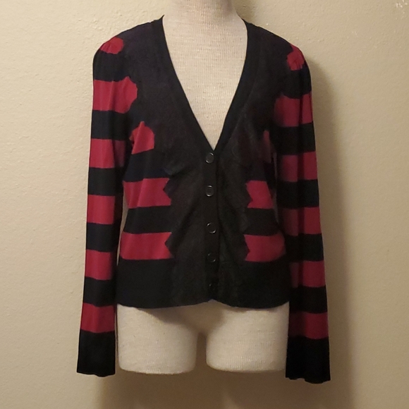 INC International Concepts Sweaters - INC pink black lace button up cardigan